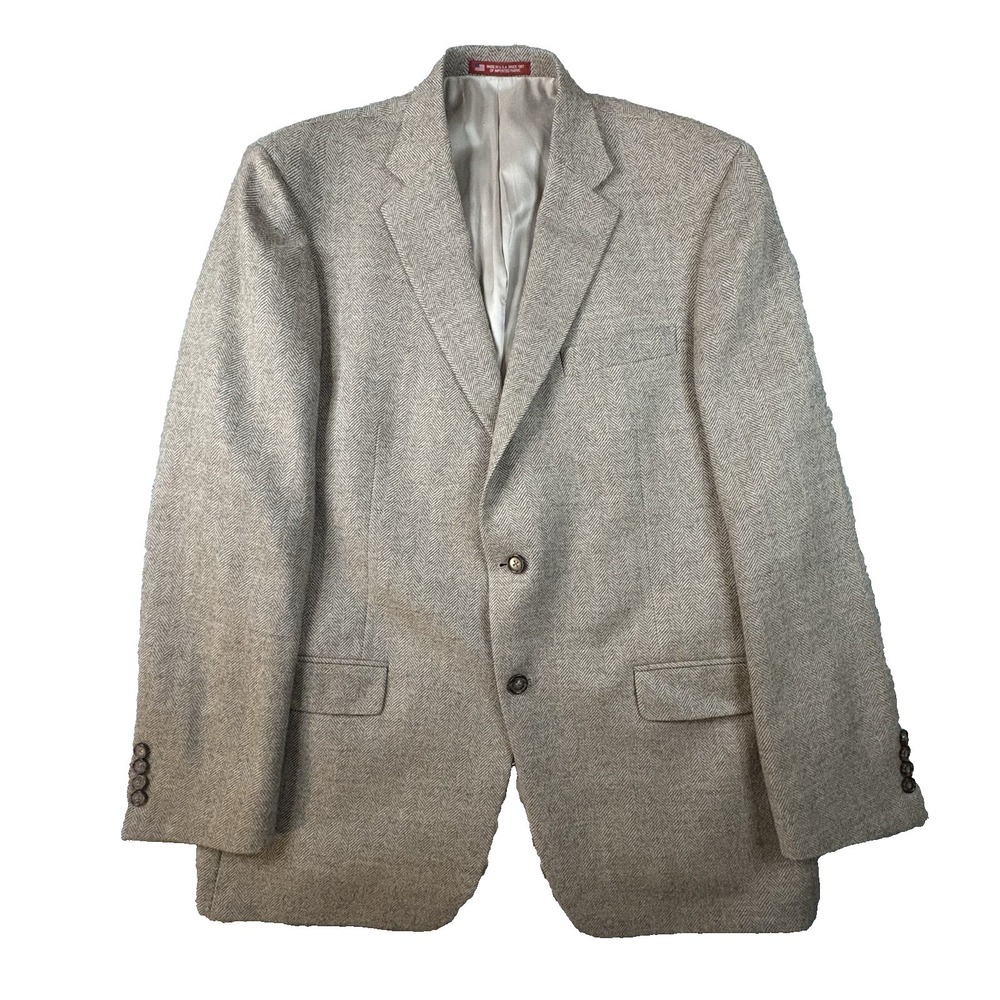 Hart Schaffner Marx Men's 46L (~51L) Sand‎ Tan Herringbone Blazer Made in USA